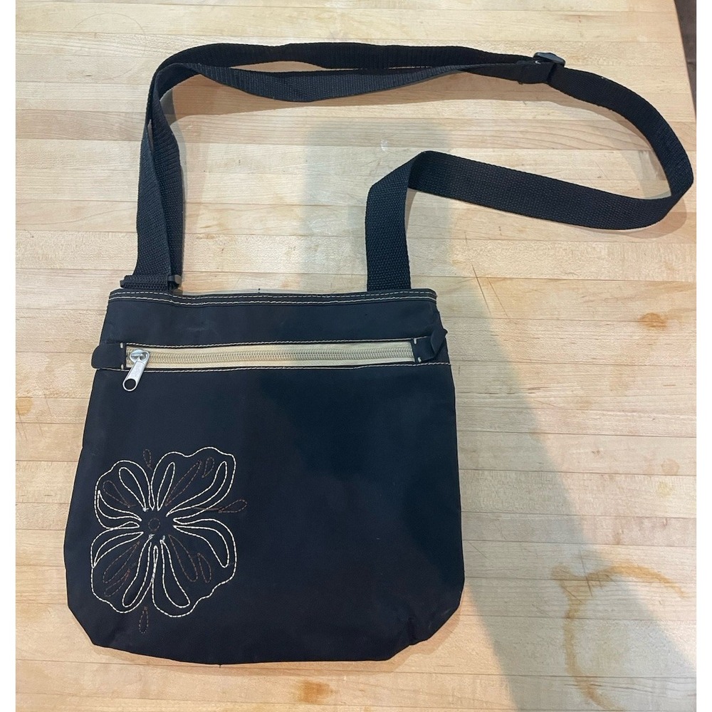 Black Over The Shoulder/Crossbody Embroidered Flower Small Purse Lightweight Y2K